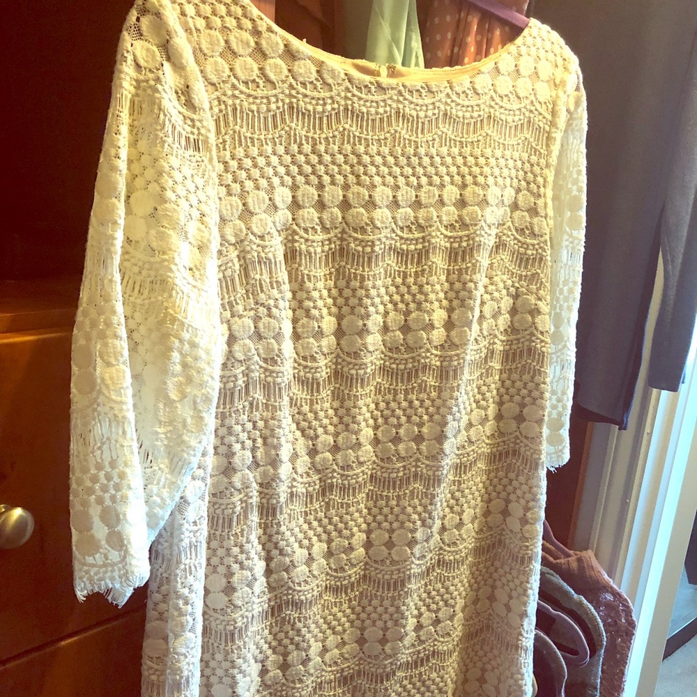 Beautiful white lace dress with tan lining